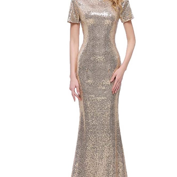 NWT Gold Sequin Long Dress - Picture 5 of 6